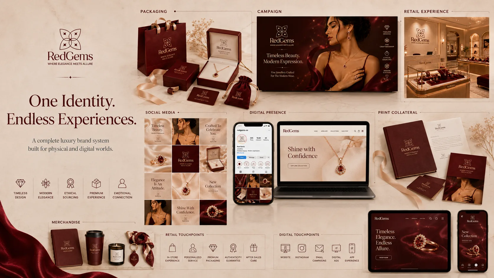 Red Gems — Logo and Branding packaging & visual design mockup 17 by Raghav Chopra
